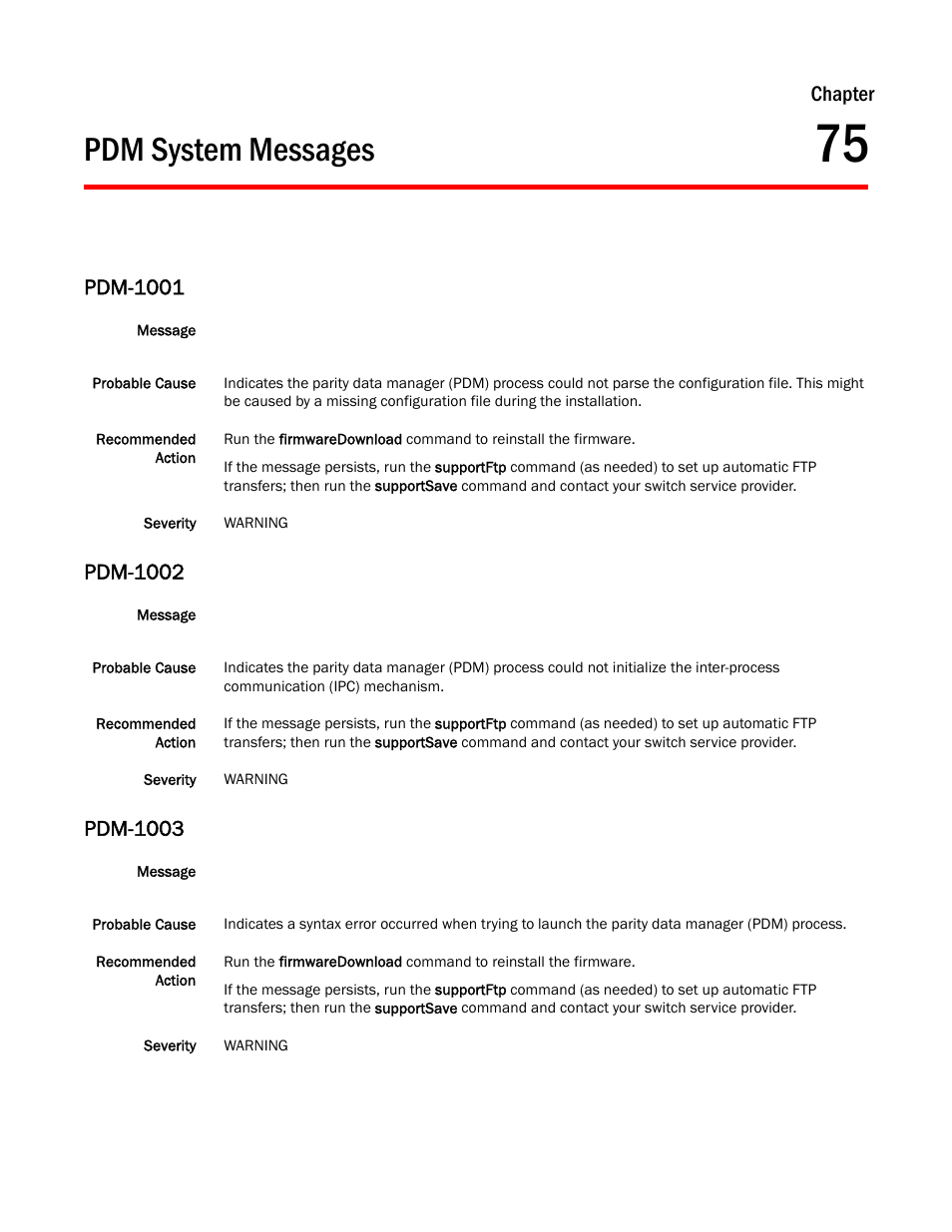 Pdm system messages, Chapter 75, Pdm-1001 | Pdm-1002, Pdm-1003, Chapter | Dell POWEREDGE M1000E User Manual | Page 535 / 842