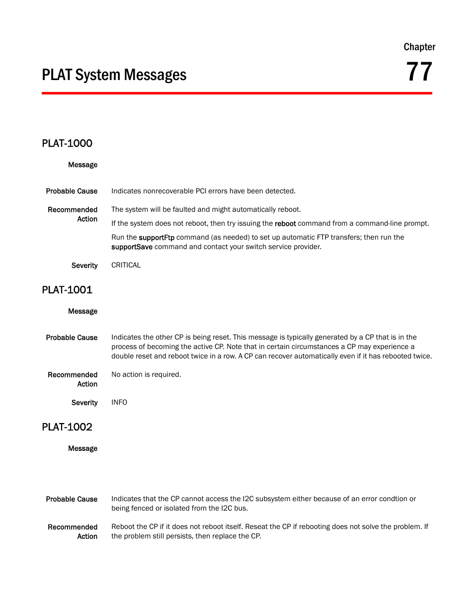 Plat system messages, Chapter 77, Plat-1000 | Plat-1001, Plat-1002, Chapter | Dell POWEREDGE M1000E User Manual | Page 543 / 842