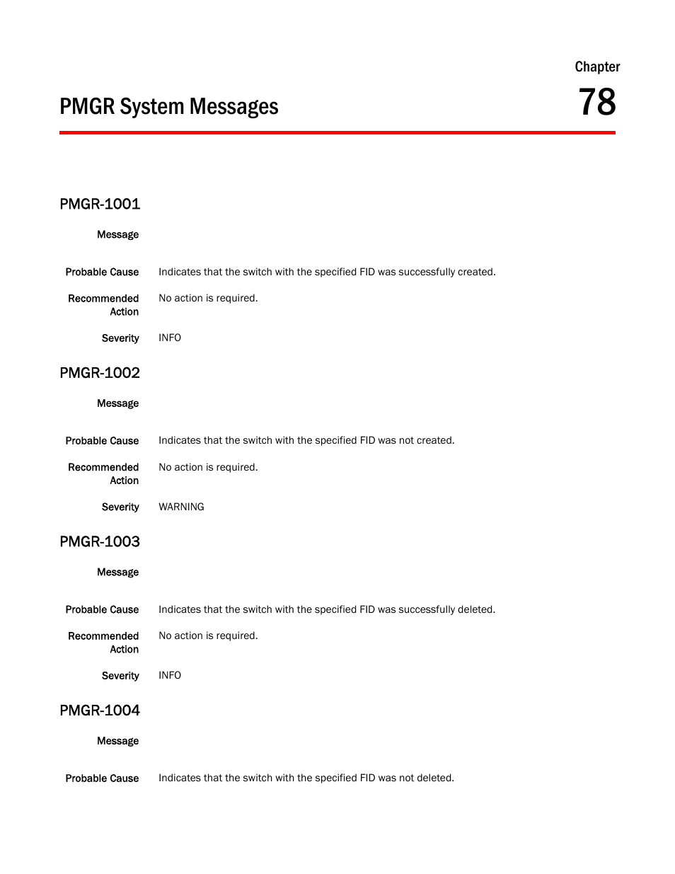 Pmgr system messages, Chapter 78, Pmgr-1001 | Pmgr-1002, Pmgr-1003, Pmgr-1004, Chapter | Dell POWEREDGE M1000E User Manual | Page 545 / 842