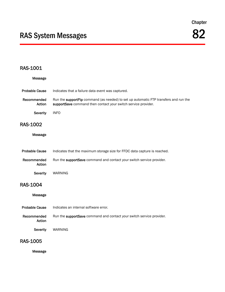 Ras system messages, Chapter 82, Ras-1001 | Ras-1002, Ras-1004, Ras-1005, Chapter | Dell POWEREDGE M1000E User Manual | Page 559 / 842