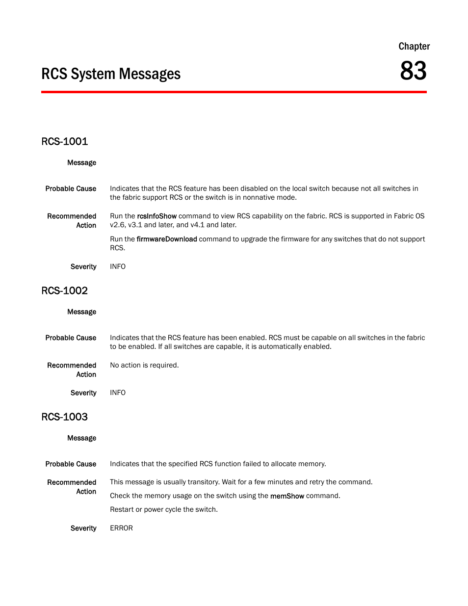 Rcs system messages, Chapter 83, Rcs-1001 | Rcs-1002, Rcs-1003, Chapter | Dell POWEREDGE M1000E User Manual | Page 563 / 842