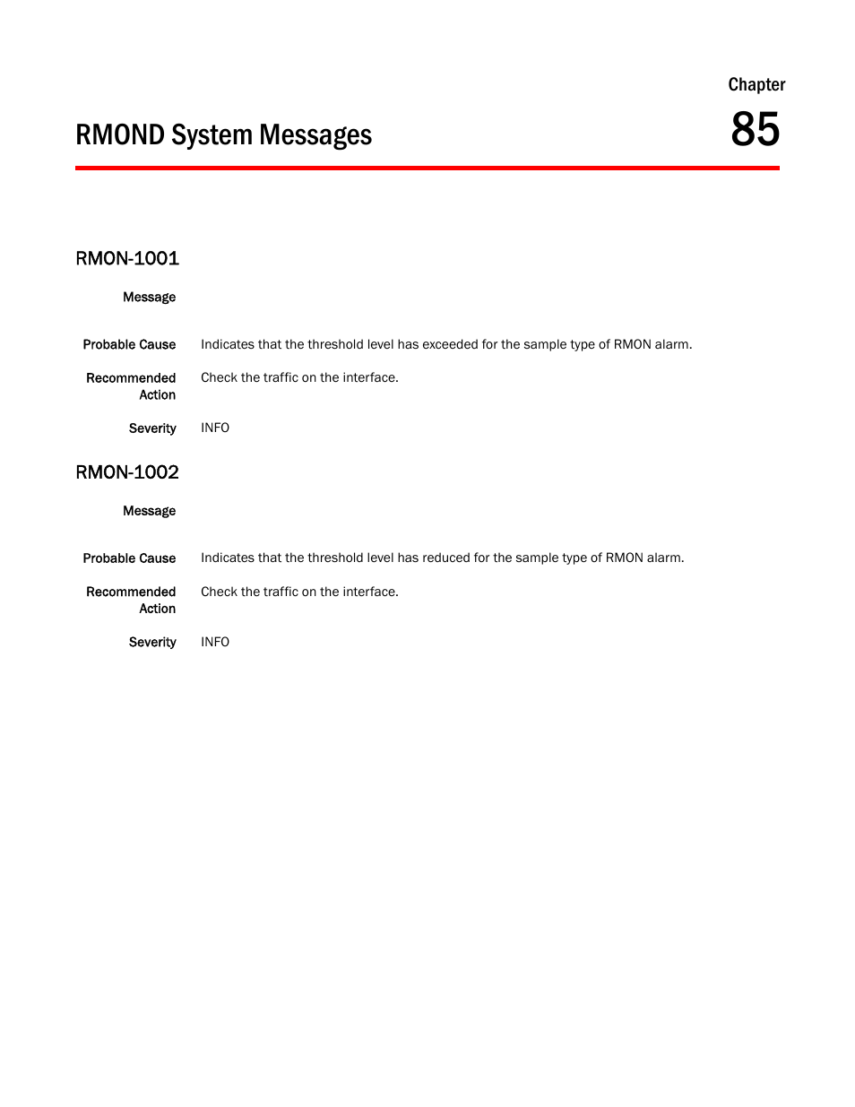 Rmond system messages, Chapter 85, Rmon-1001 | Rmon-1002, Chapter | Dell POWEREDGE M1000E User Manual | Page 569 / 842