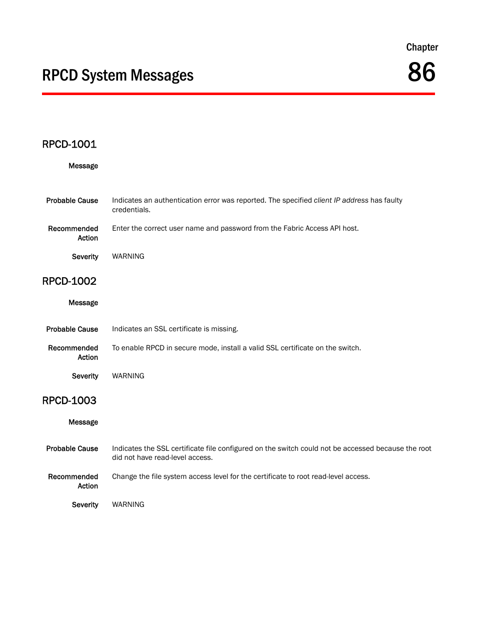 Rpcd system messages, Chapter 86, Rpcd-1001 | Rpcd-1002, Rpcd-1003, Chapter | Dell POWEREDGE M1000E User Manual | Page 571 / 842