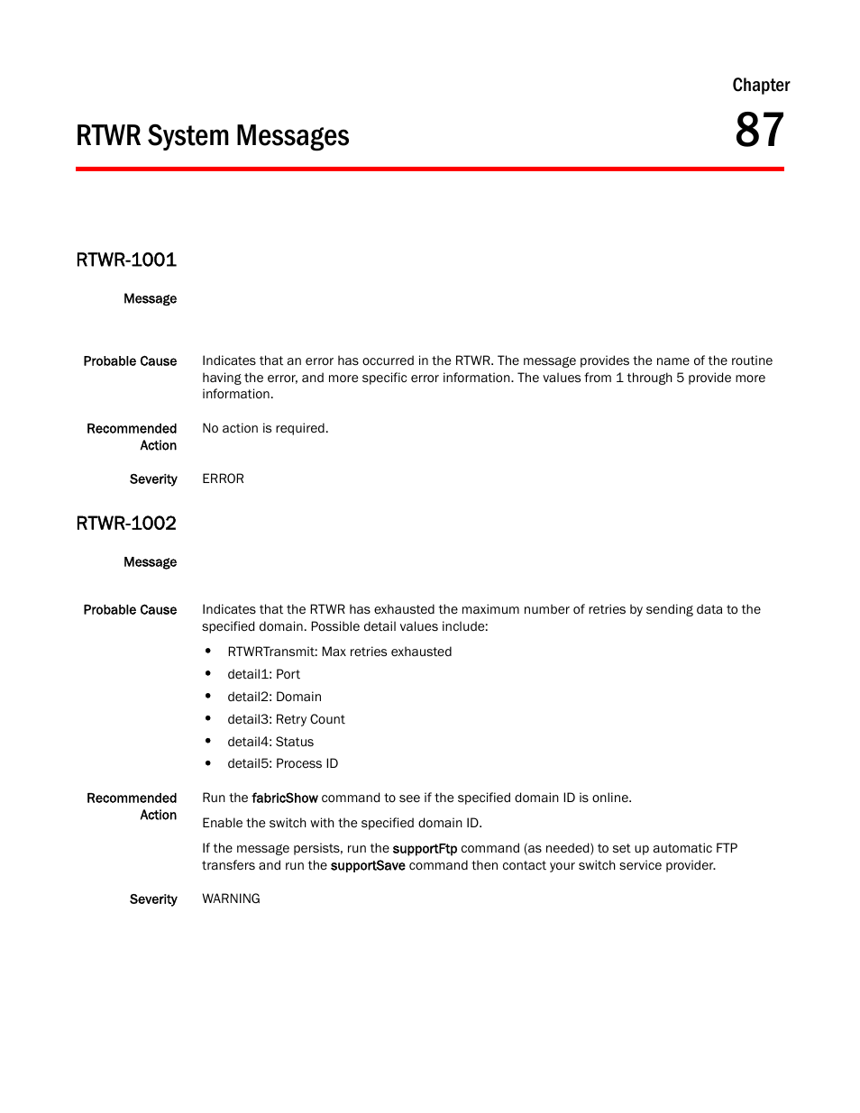 Rtwr system messages, Chapter 87, Rtwr-1001 | Rtwr-1002, Chapter | Dell POWEREDGE M1000E User Manual | Page 573 / 842