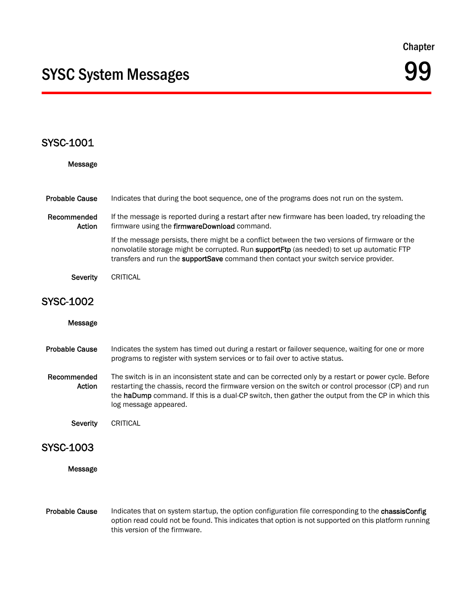 Sysc system messages, Chapter 99, Sysc-1001 | Sysc-1002, Sysc-1003, Chapter | Dell POWEREDGE M1000E User Manual | Page 705 / 842
