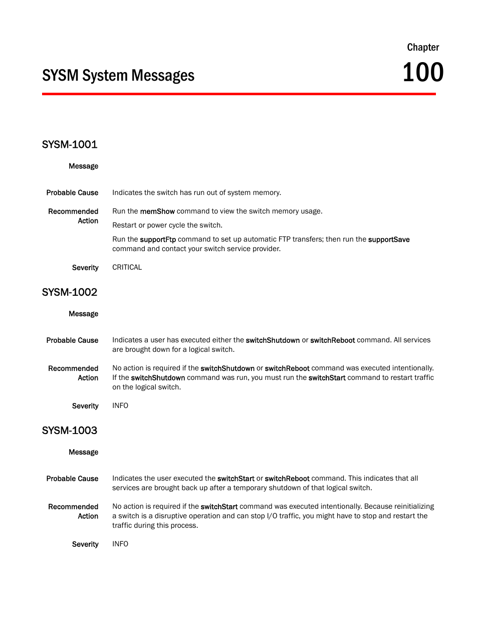 Sysm system messages, Chapter 100 sysm system messages, Sysm-1001 | Sysm-1002, Sysm-1003, Chapter | Dell POWEREDGE M1000E User Manual | Page 707 / 842
