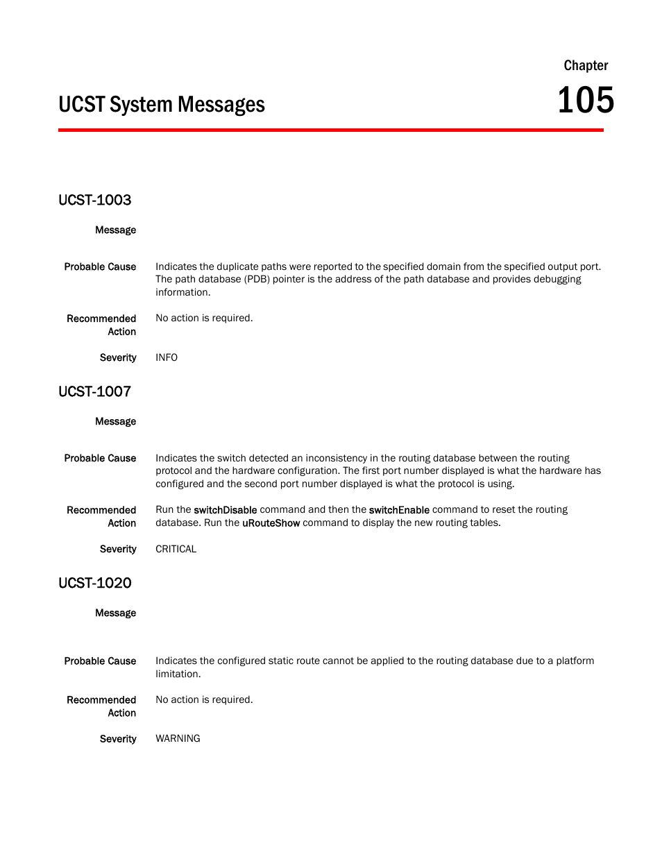 Ucst system messages, Chapter 105 ucst system messages, Ucst-1003 | Ucst-1007, Ucst-1020, Chapter | Dell POWEREDGE M1000E User Manual | Page 719 / 842