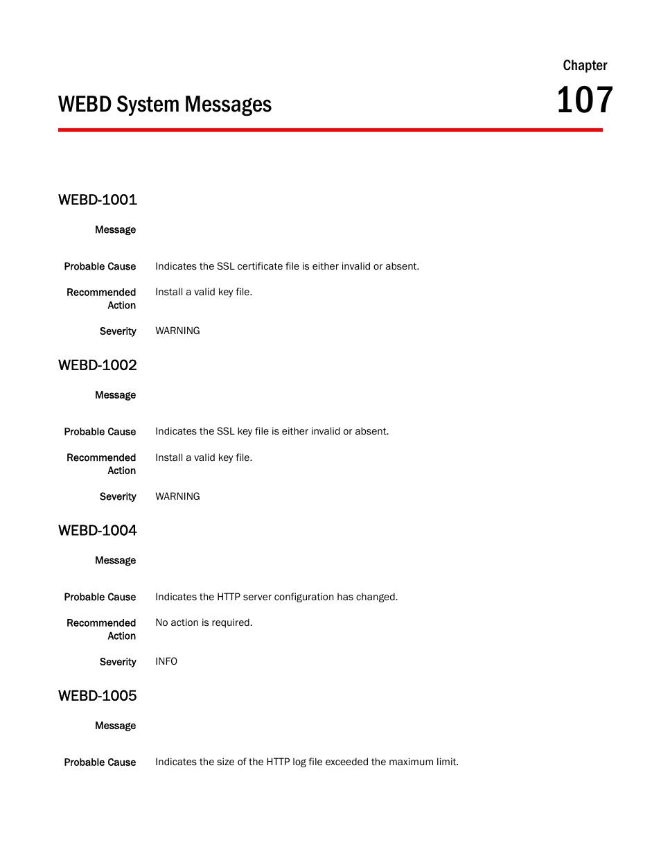 Webd system messages, Chapter 107 webd system messages, Webd-1001 | Webd-1002, Webd-1004, Webd-1005, Chapter | Dell POWEREDGE M1000E User Manual | Page 723 / 842