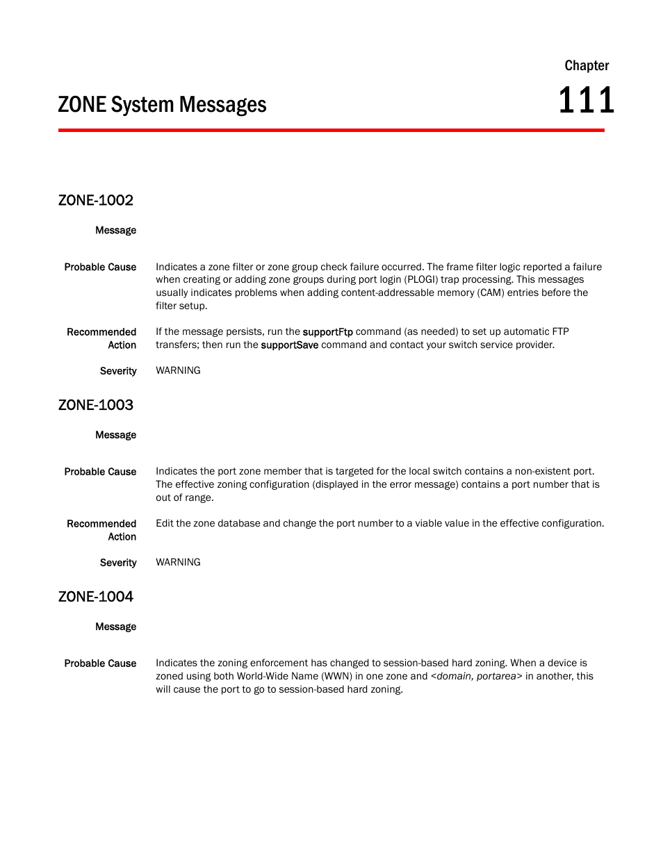 Zone system messages, Chapter 111 zone system messages, Zone-1002 | Zone-1003, Zone-1004, Chapter | Dell POWEREDGE M1000E User Manual | Page 733 / 842