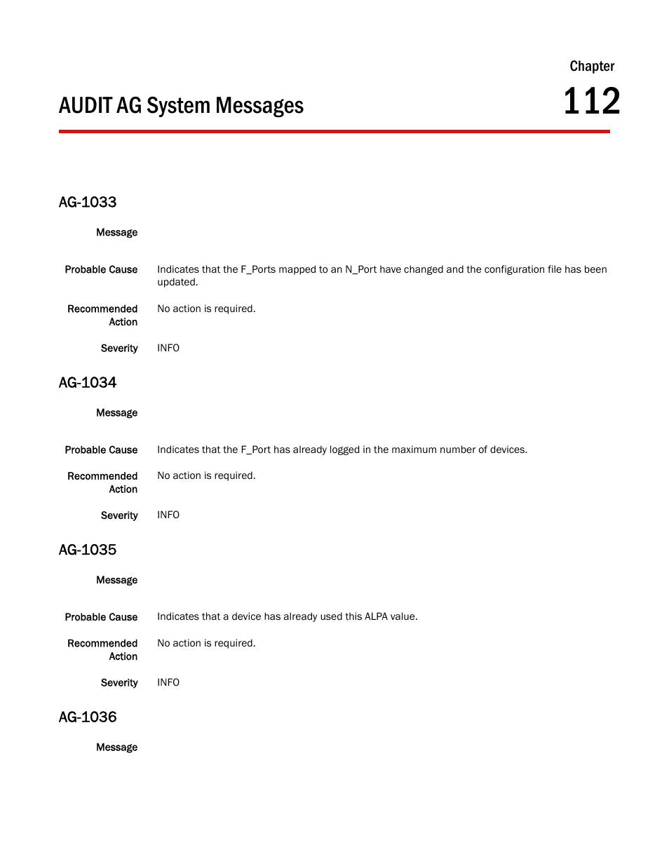 Audit ag system messages, Chapter 112 audit ag system messages, Ag-1033 | Ag-1034, Ag-1035, Ag-1036, Chapter | Dell POWEREDGE M1000E User Manual | Page 751 / 842