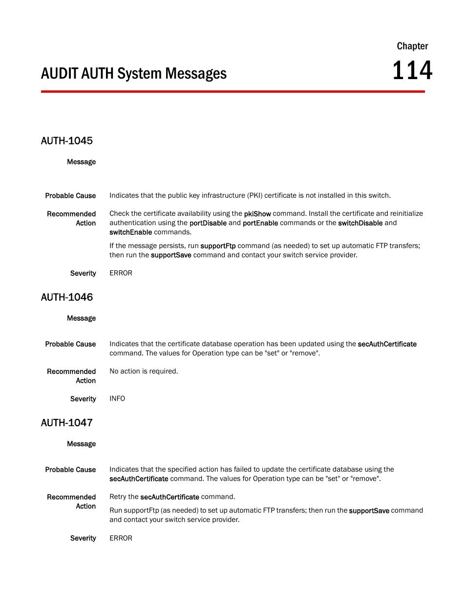 Audit auth system messages, Chapter 114 audit auth system messages, Auth-1045 | Auth-1046, Auth-1047, Chapter | Dell POWEREDGE M1000E User Manual | Page 755 / 842