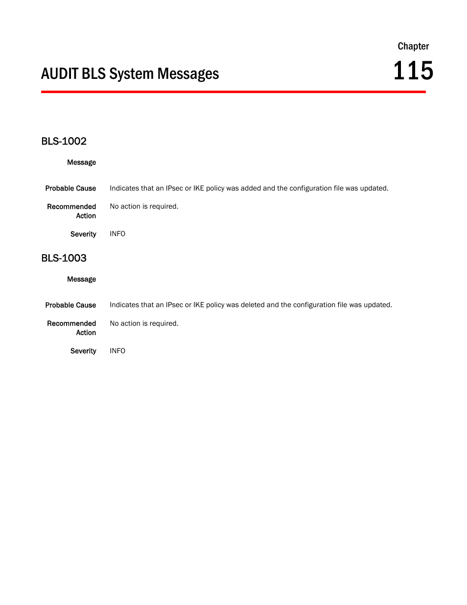 Audit bls system messages, Chapter 115 audit bls system messages, Bls-1002 | Bls-1003, Chapter | Dell POWEREDGE M1000E User Manual | Page 759 / 842