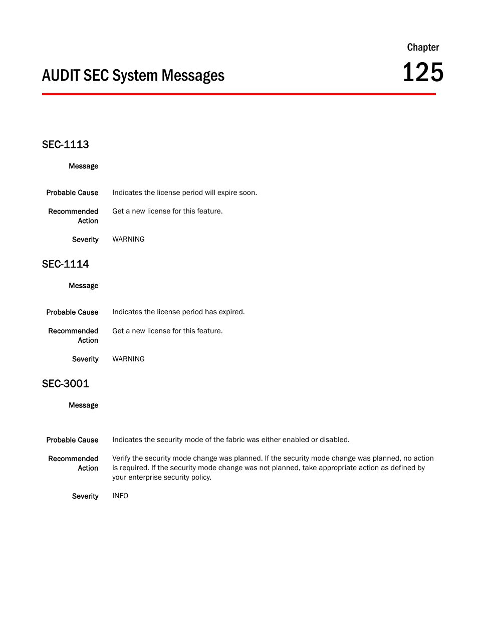 Audit sec system messages, Chapter 125 audit sec system messages, Sec-1113 | Sec-1114, Sec-3001, Chapter | Dell POWEREDGE M1000E User Manual | Page 787 / 842