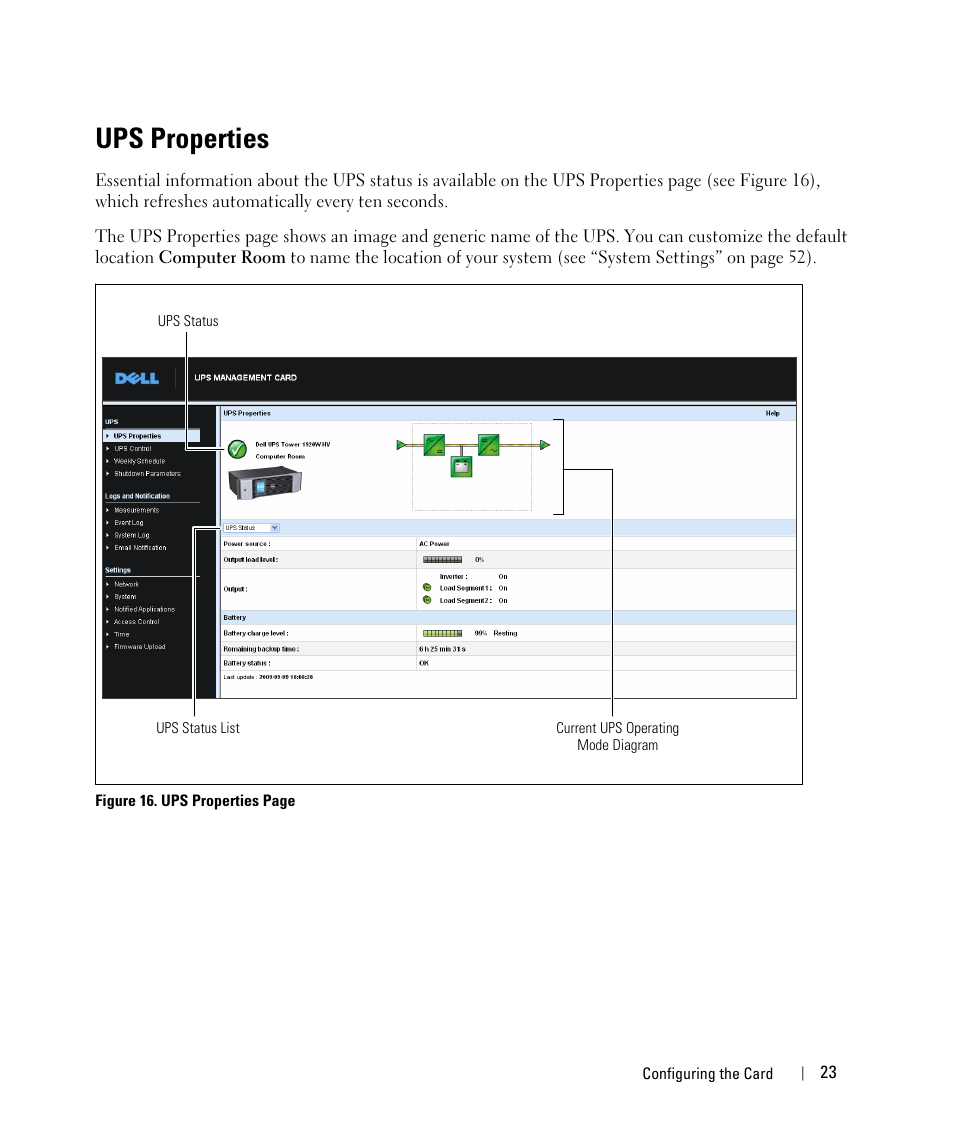 Ups properties | Dell UPS 4200R User Manual | Page 23 / 88