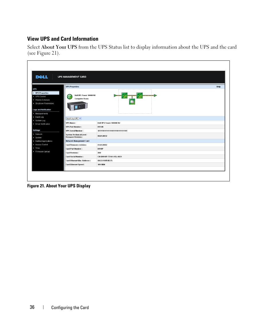 View ups and card information | Dell UPS 4200R User Manual | Page 36 / 88