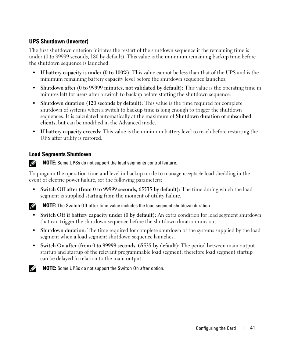 Ups shutdown (inverter), Load segments shutdown | Dell UPS 4200R User Manual | Page 41 / 88