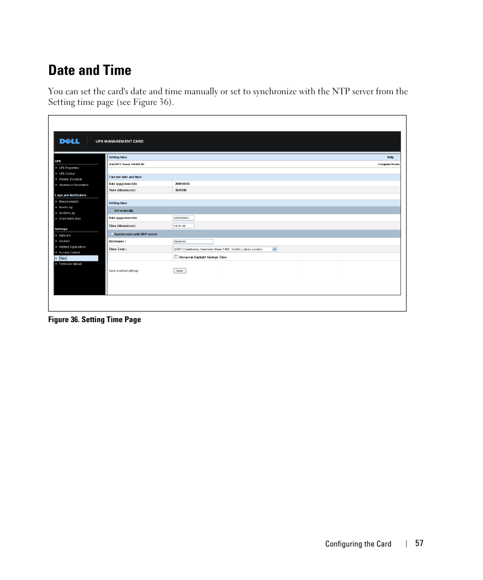 Date and time | Dell UPS 4200R User Manual | Page 57 / 88
