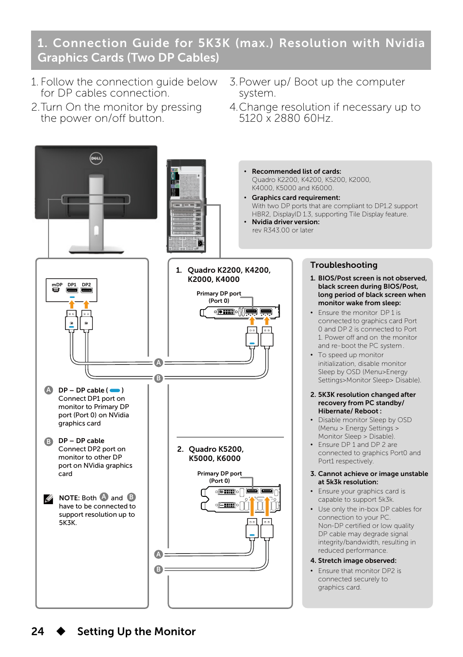 24  setting up the monitor | Dell UP2715K Monitor User Manual | Page 24 / 75