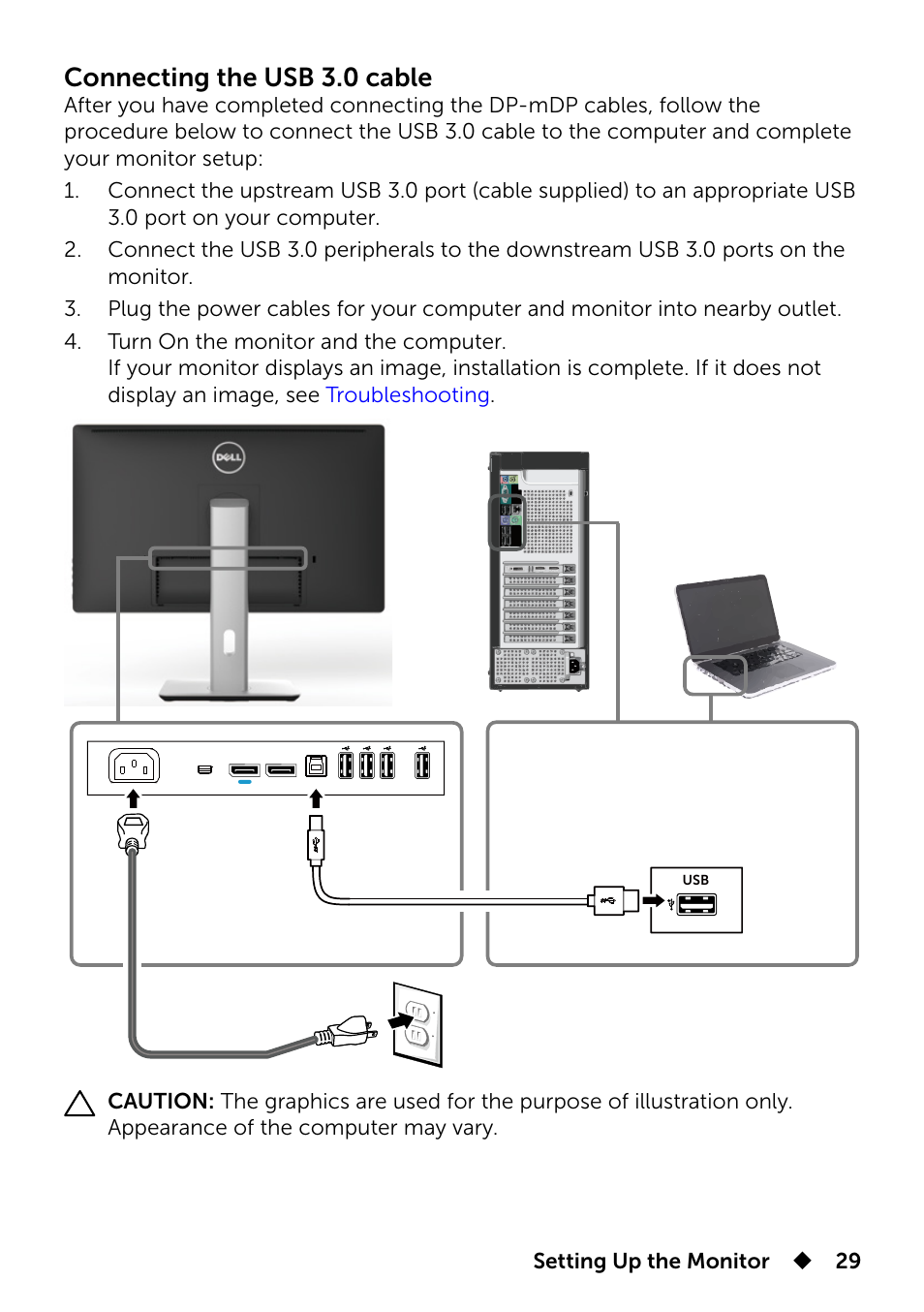 Connecting the usb 3.0 cable | Dell UP2715K Monitor User Manual | Page 29 / 75
