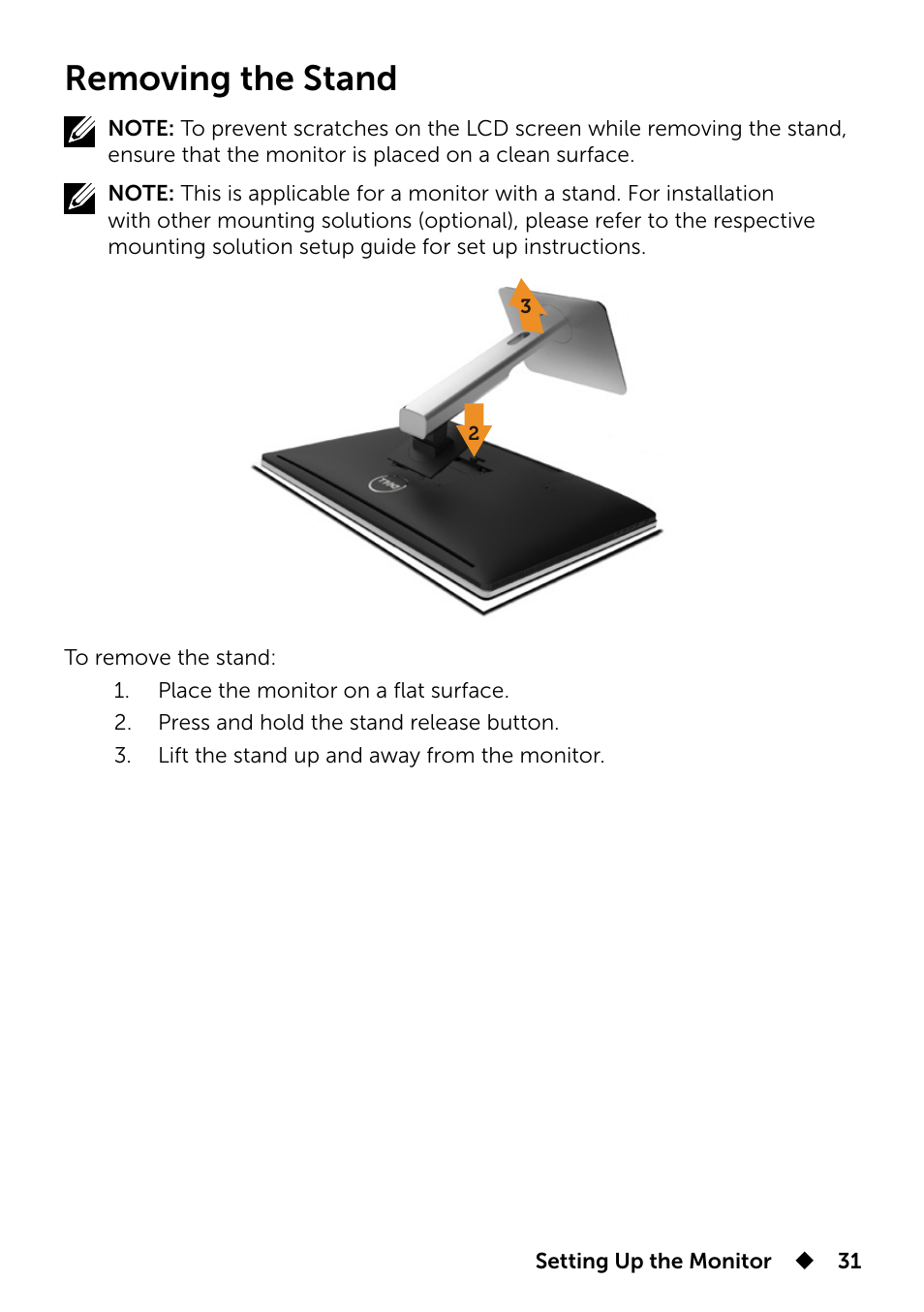 Removing the stand | Dell UP2715K Monitor User Manual | Page 31 / 75