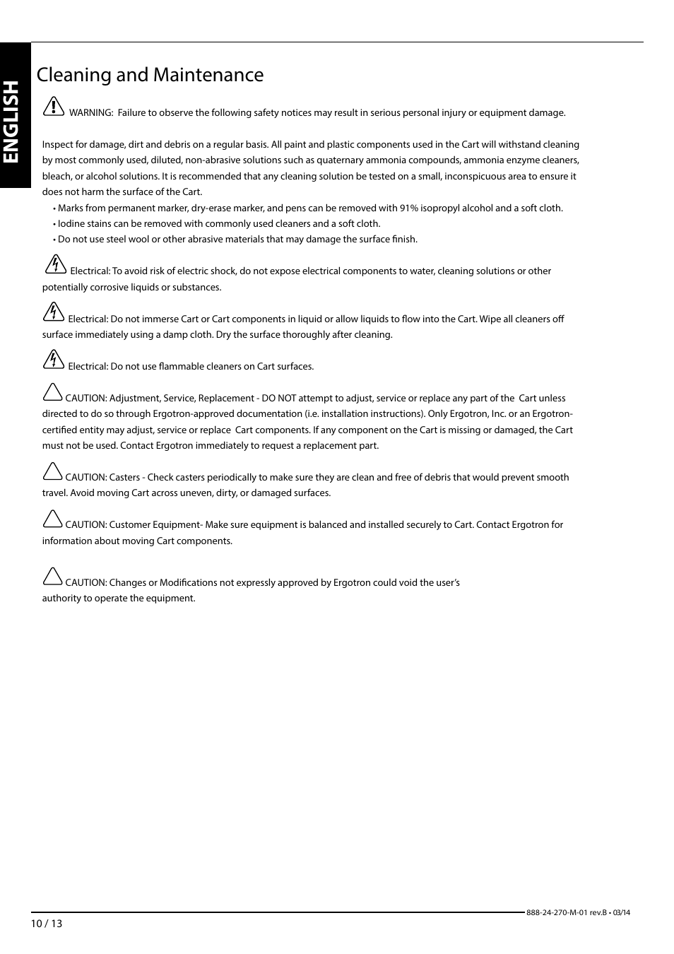 English, Cleaning and maintenance | Dell Mobile Computing Cart (Managed) User Manual | Page 10 / 13