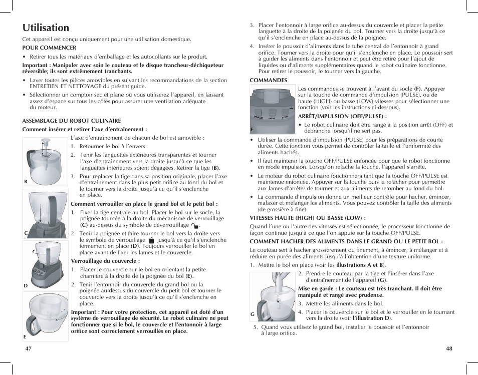 Utilisation | Black & Decker FP2650S User Manual | Page 25 / 37
