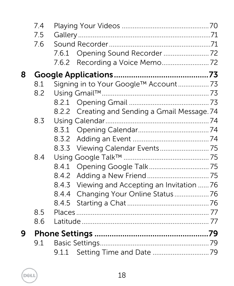 Dell XCD35 Smartphone User Manual | Page 18 / 96