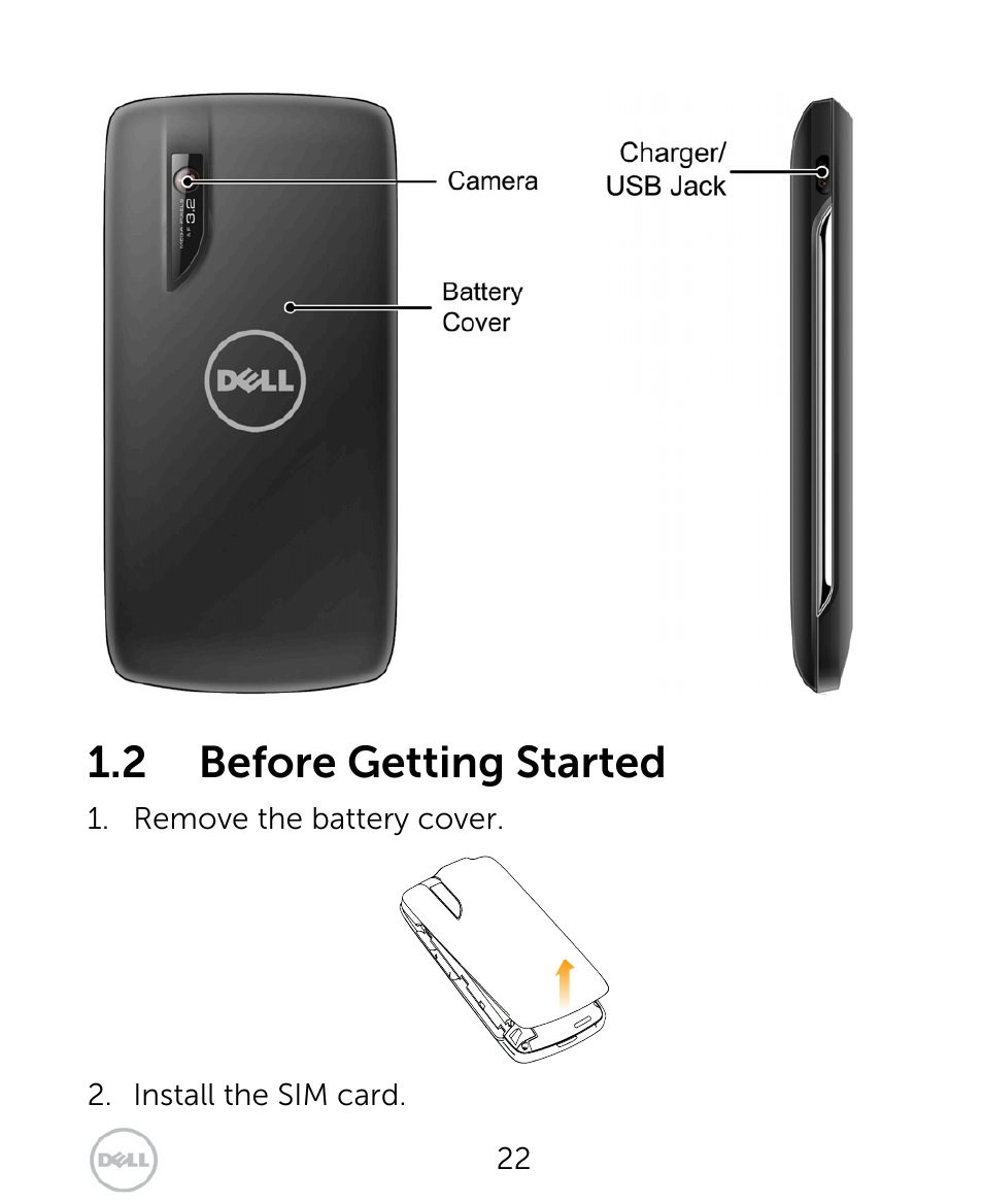 2 before getting started | Dell XCD35 Smartphone User Manual | Page 22 / 96