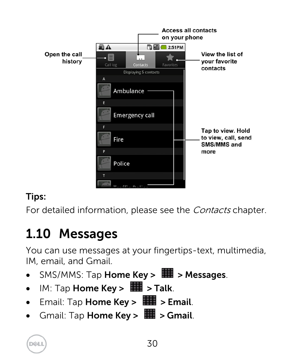 10 messages | Dell XCD35 Smartphone User Manual | Page 30 / 96