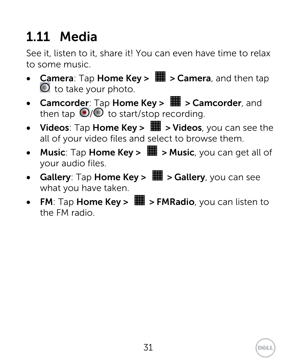 11 media | Dell XCD35 Smartphone User Manual | Page 31 / 96