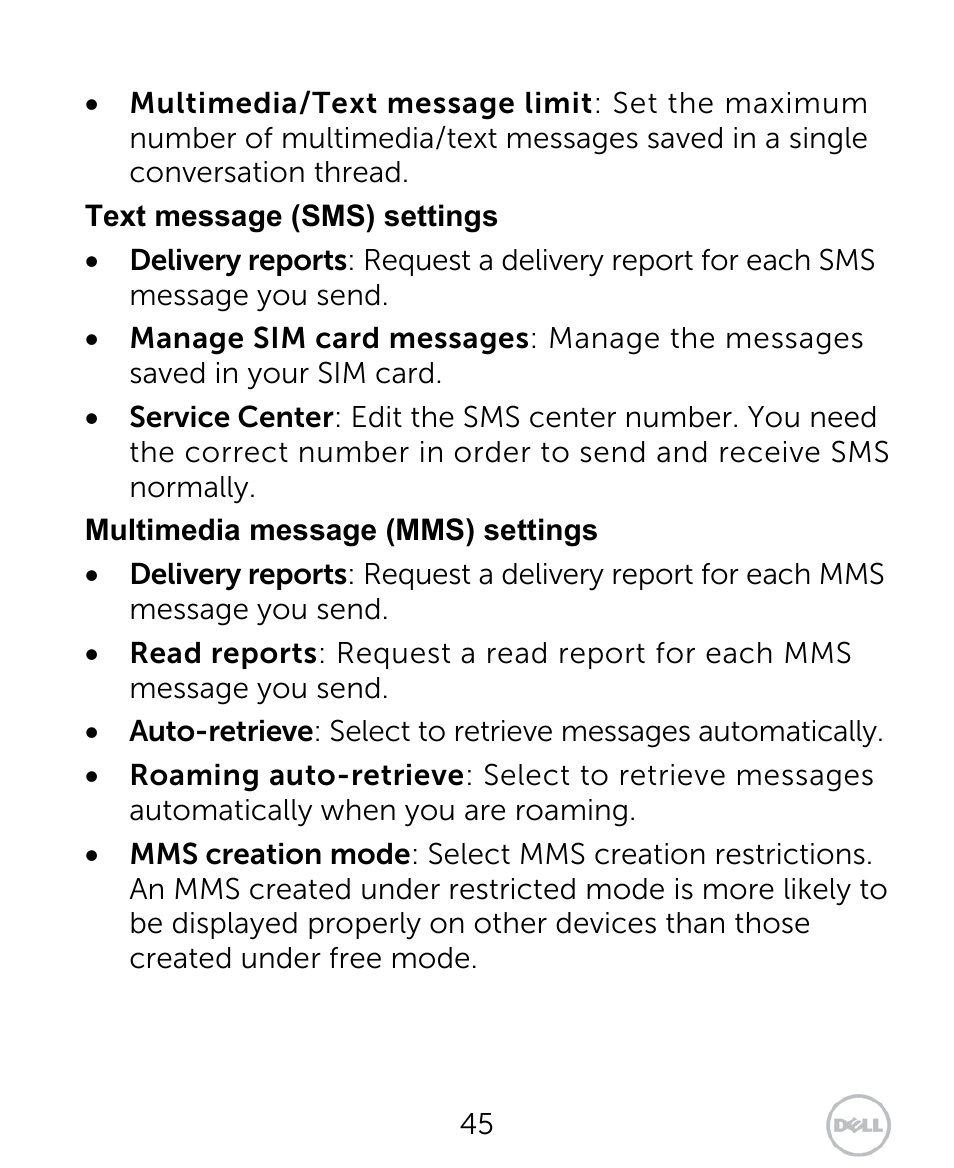 Dell XCD35 Smartphone User Manual | Page 45 / 96