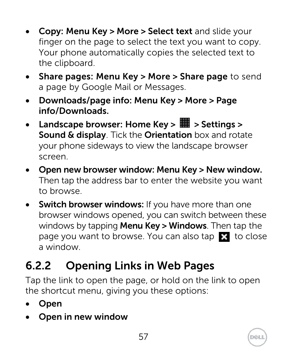 2 opening links in web pages | Dell XCD35 Smartphone User Manual | Page 57 / 96