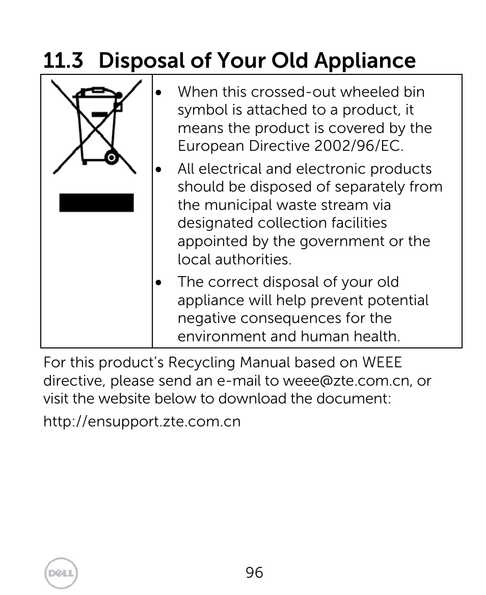 3 disposal of your old appliance | Dell XCD35 Smartphone User Manual | Page 96 / 96
