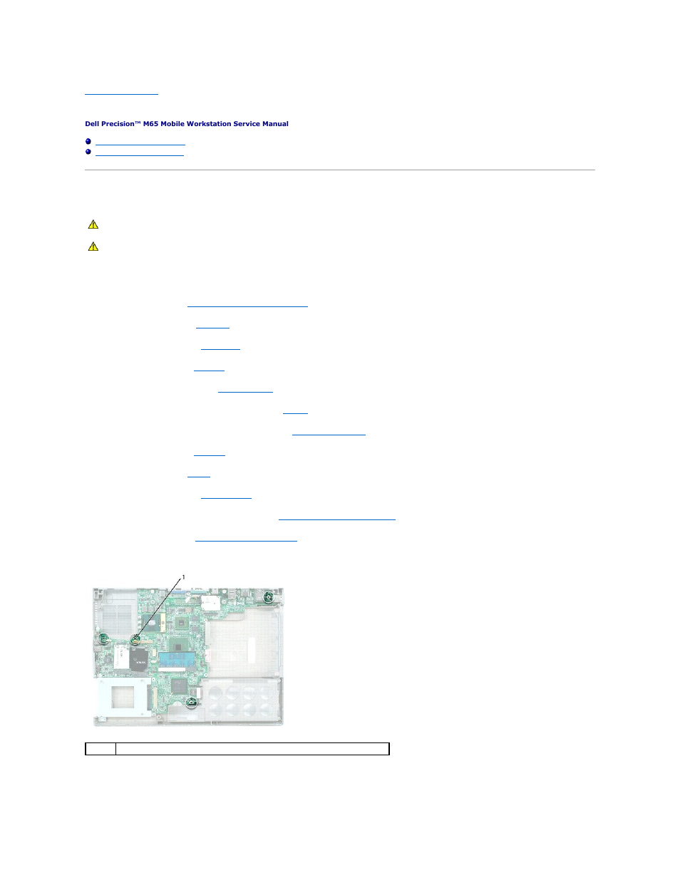 System board, Removing the system board | Dell Precision M65 User Manual | Page 36 / 39