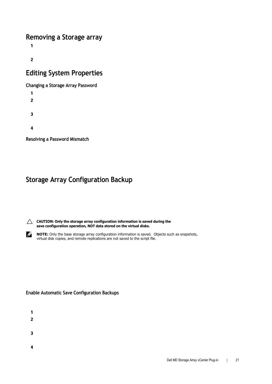 Removing a storage array, Editing system properties, Storage array configuration backup | Dell PowerVault MD3000 User Manual | Page 21 / 52