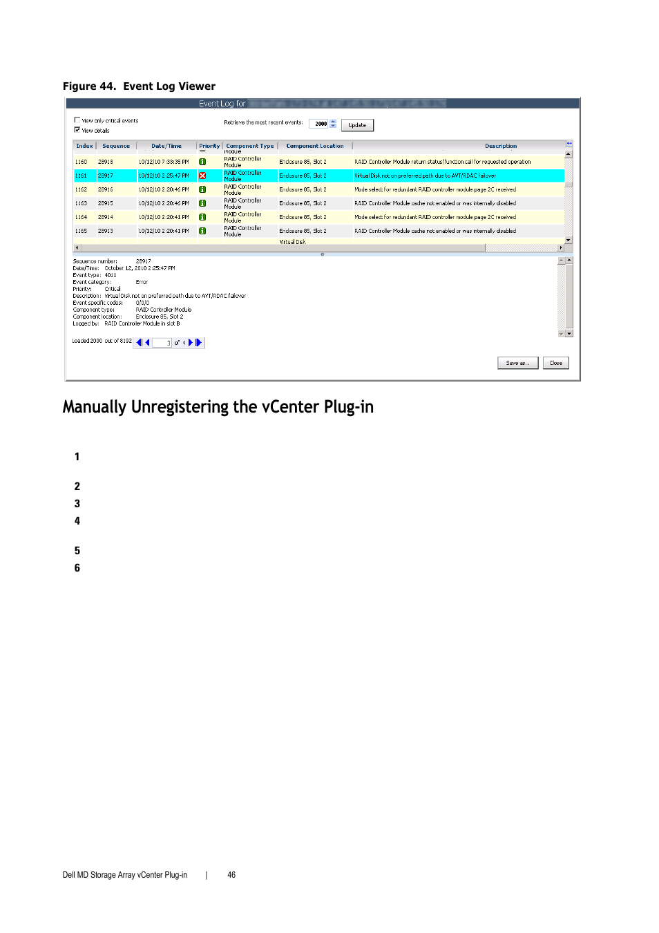 Manually unregistering the vcenter plug-in | Dell PowerVault MD3000 User Manual | Page 46 / 52