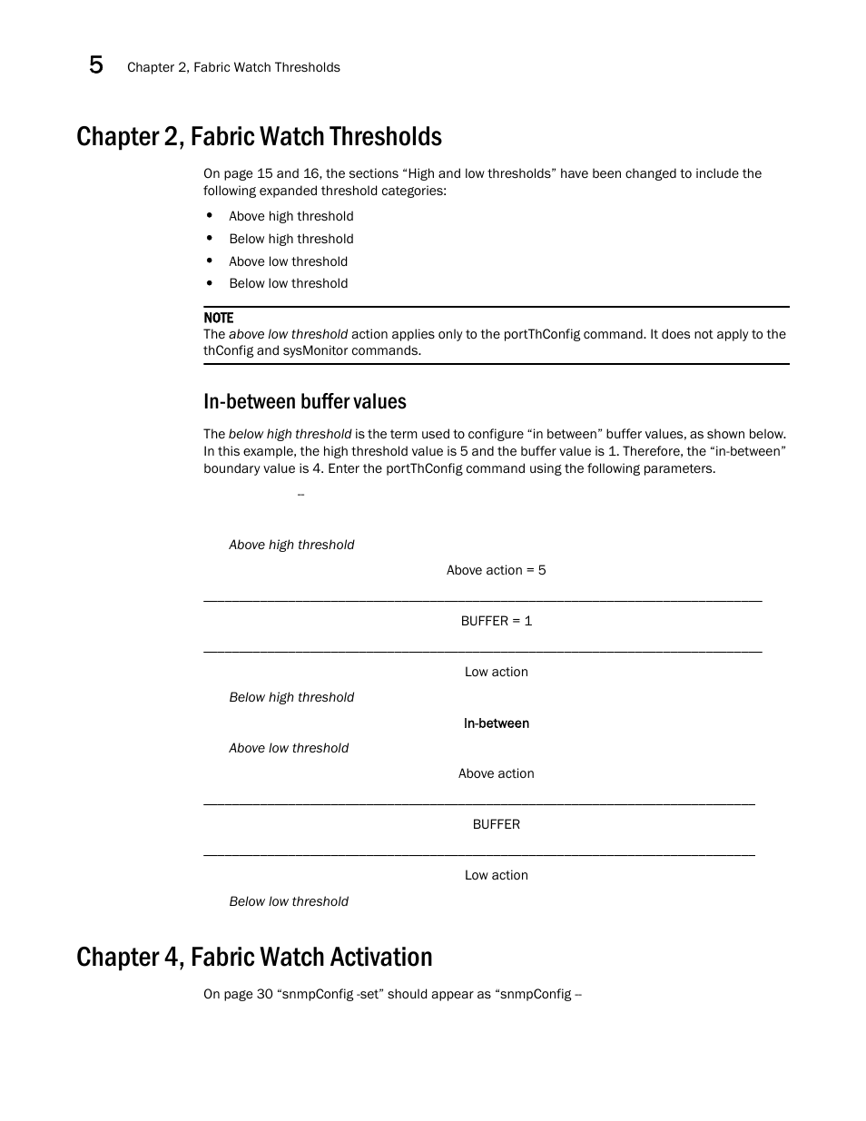 Chapter 2, fabric watch thresholds, In-between buffer values, Chapter 4, fabric watch activation | Dell POWEREDGE M1000E User Manual | Page 22 / 26