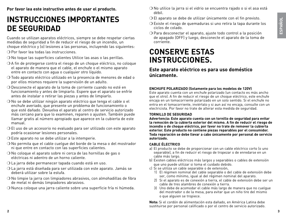 Instrucciones importantes de seguridad, Conserve estas instrucciones | Black & Decker DCM680BF User Manual | Page 2 / 13