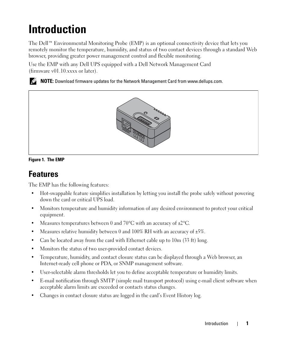Introduction, Features | Dell UPS 3750R User Manual | Page 7 / 20