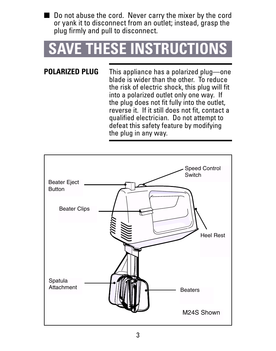 Save these instructions | Black & Decker M22S User Manual | Page 3 / 16