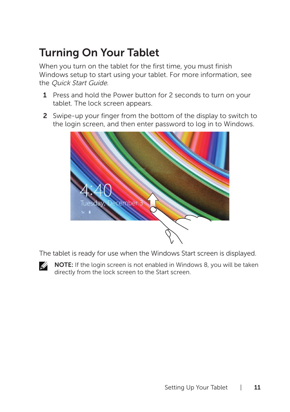 Turning on your tablet | Dell Venue 8 Pro User Manual | Page 11 / 36