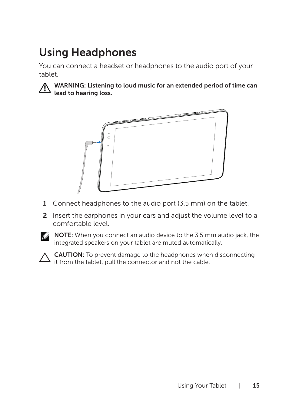 Using headphones | Dell Venue 8 Pro User Manual | Page 15 / 36