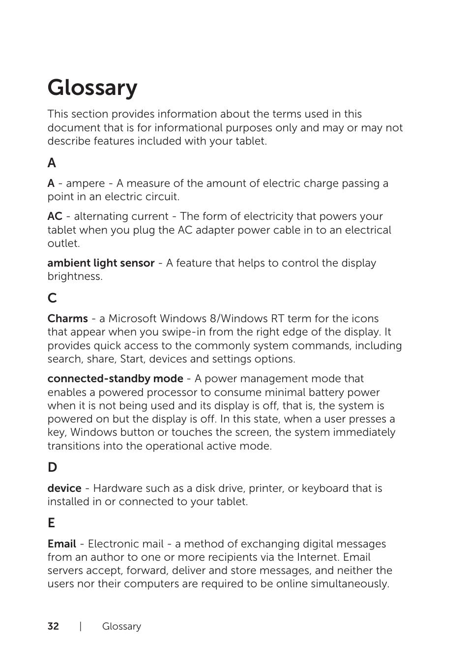 Glossary | Dell Venue 8 Pro User Manual | Page 32 / 36