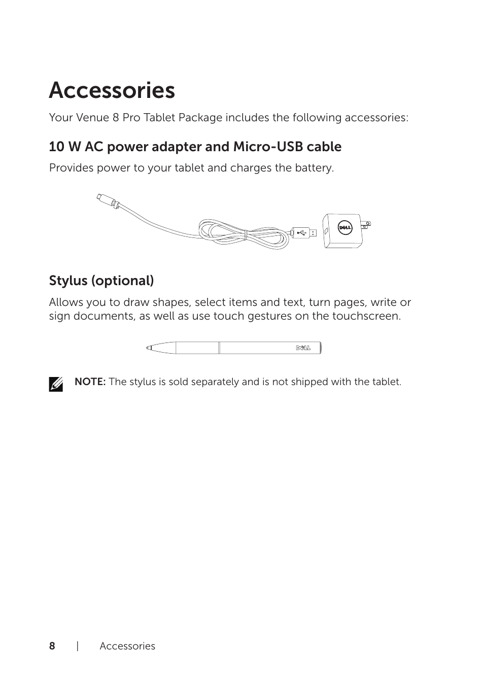 Accessories | Dell Venue 8 Pro User Manual | Page 8 / 36