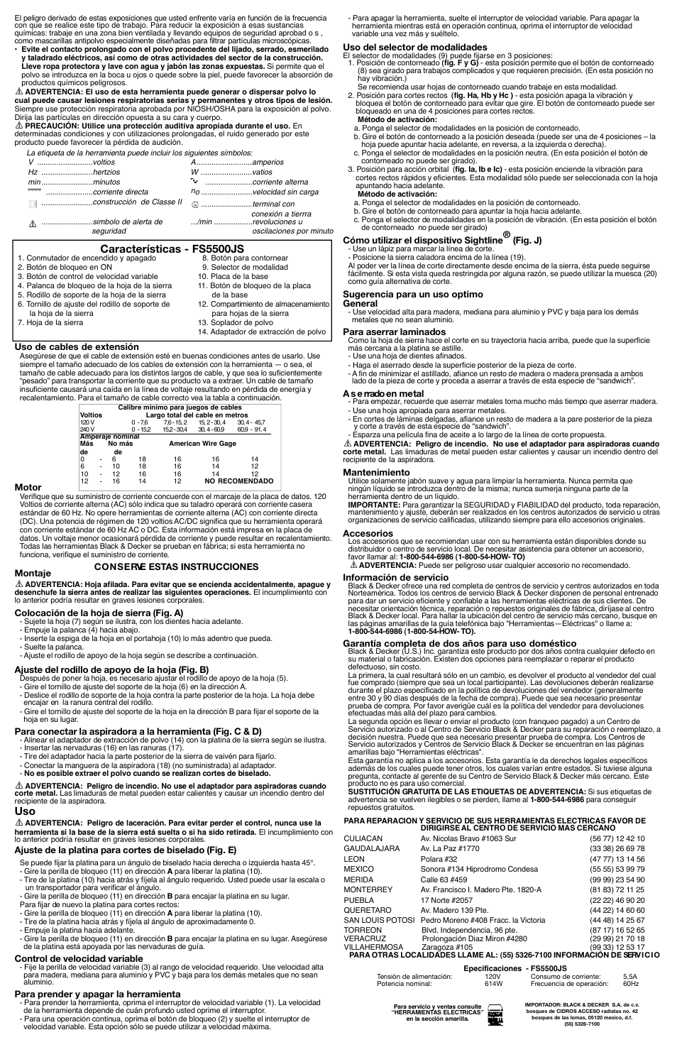 Características - fs5500js | Black & Decker Fire Storm 587384-01 User Manual | Page 5 / 5