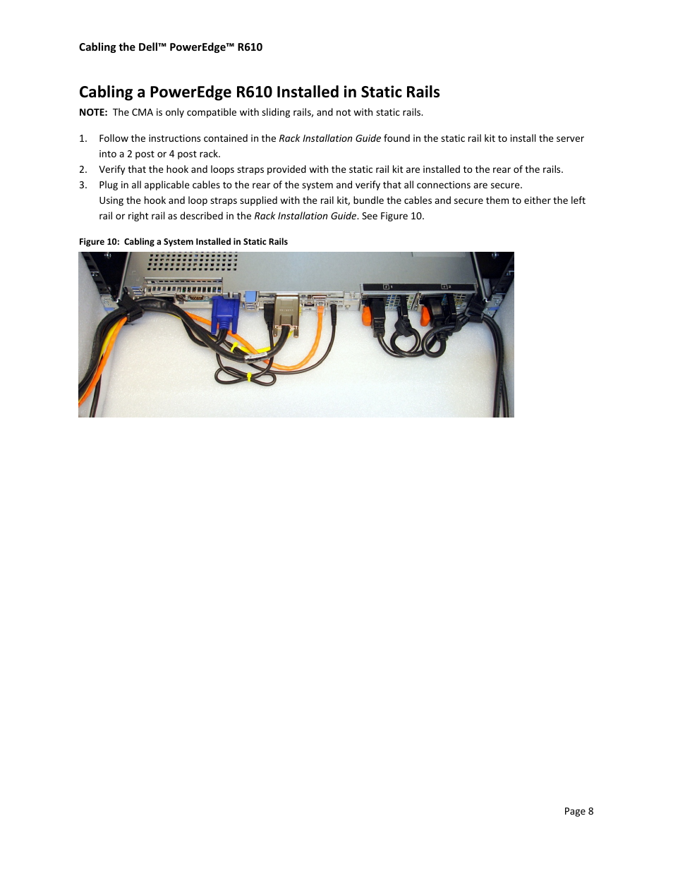 Cabling a poweredge r610 installed in static rails | Dell PowerEdge Rack Enclosure 4620S User Manual | Page 10 / 10