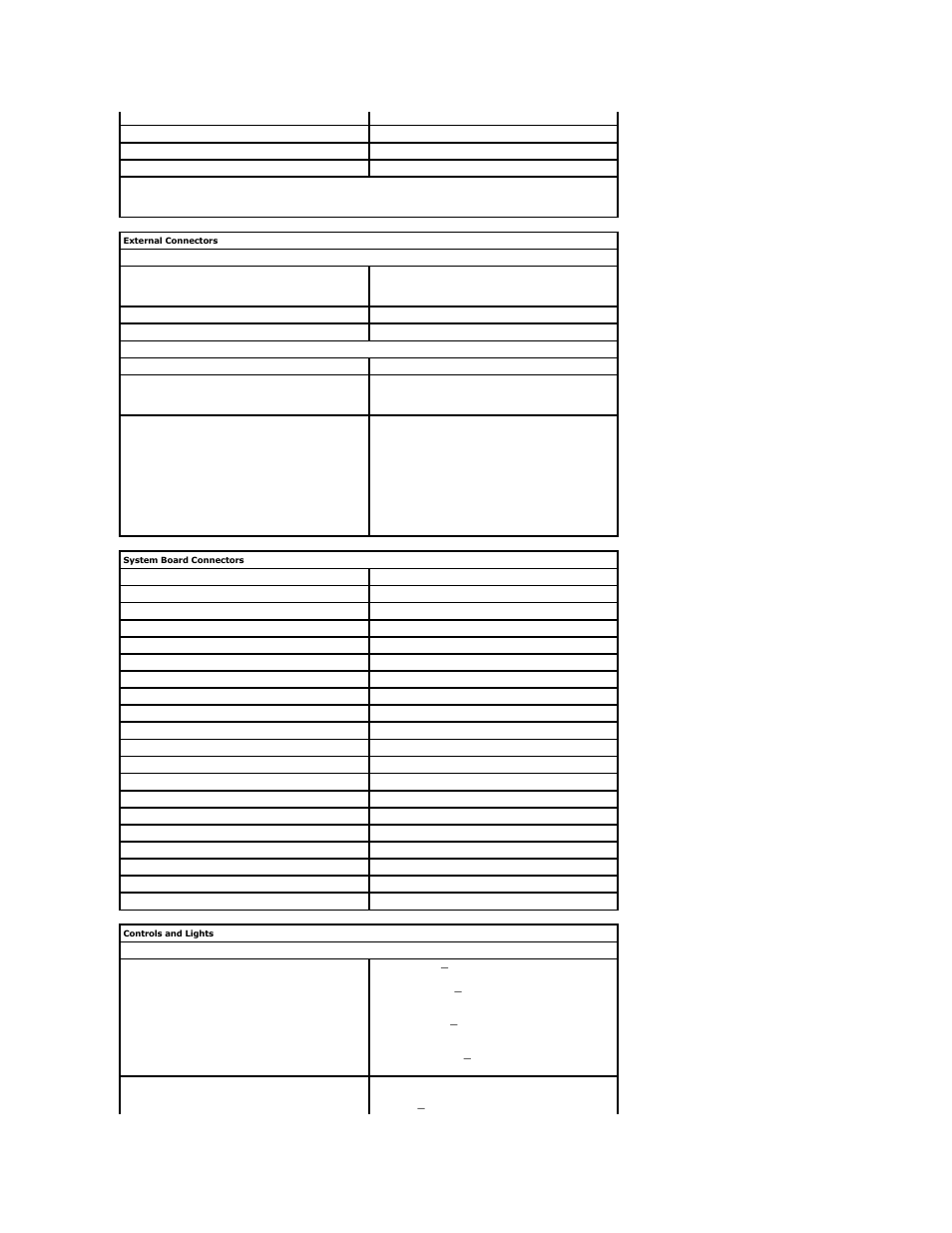 Controls and lights, System board connectors, External connectors | Dell OptiPlex XE (Early 2010) User Manual | Page 18 / 42