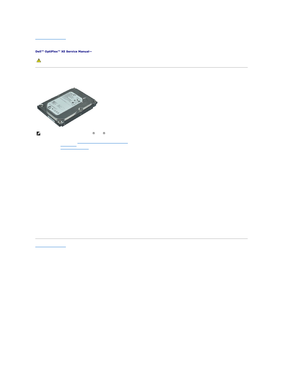 Primary hard drive, Removing the primary hard drive, Replacing the primary hard drive | Dell OptiPlex XE (Early 2010) User Manual | Page 29 / 42