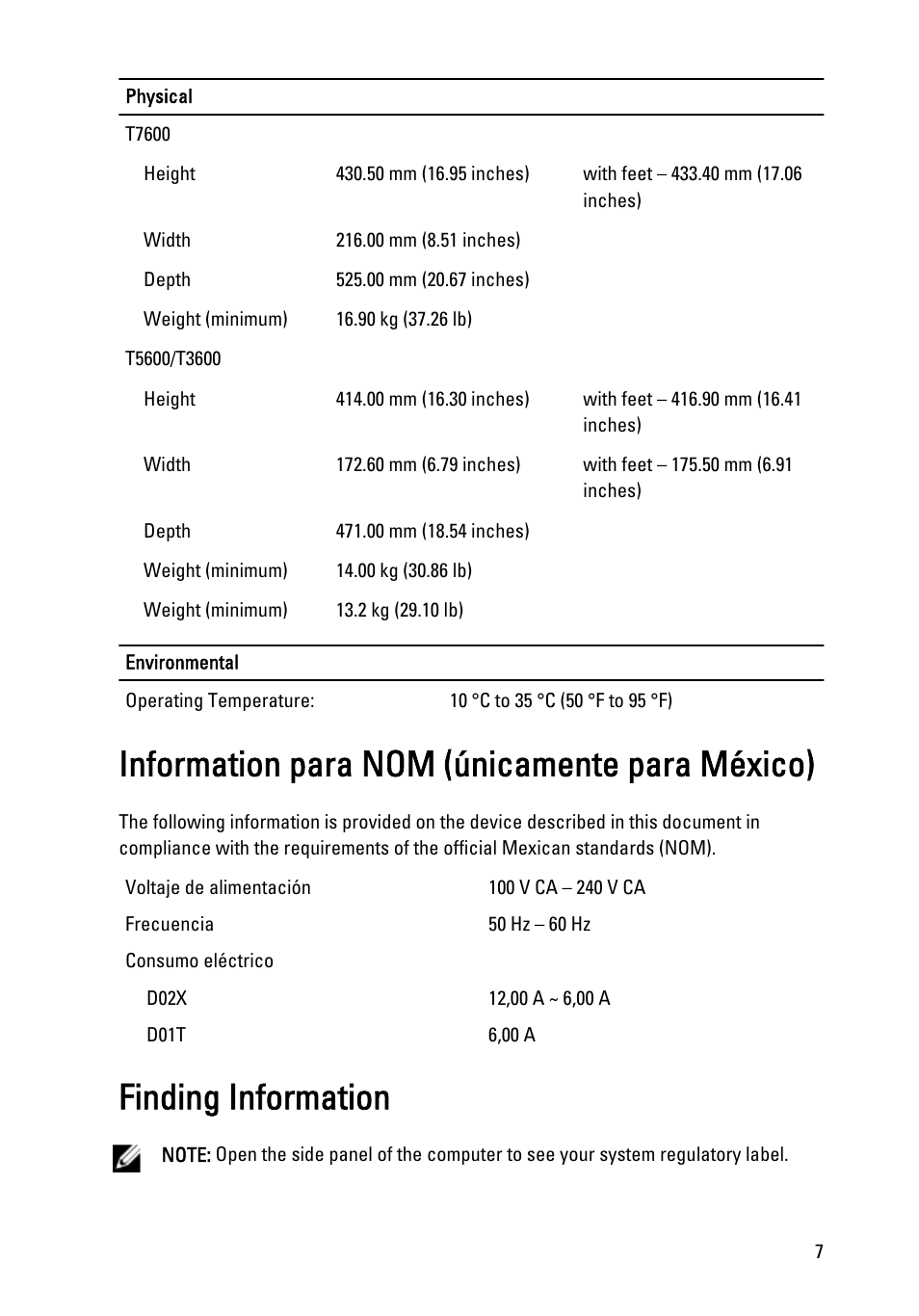 Information para nom (únicamente para méxico), Finding information | Dell Precision T7600 (Mid 2012) User Manual | Page 7 / 8