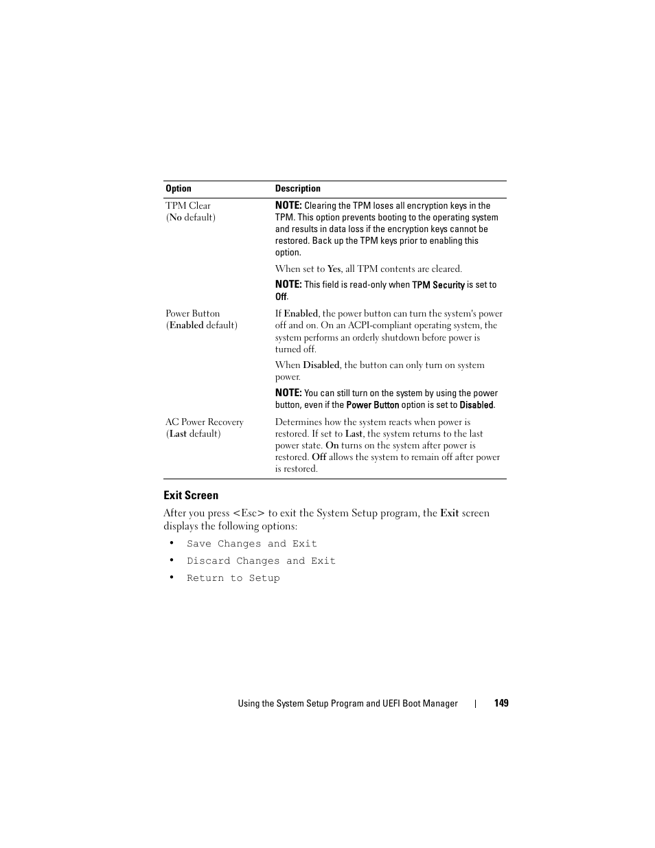 Exit screen | Dell PowerEdge M610 User Manual | Page 149 / 368